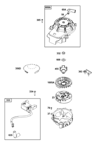 Flywheel, Ignition, And Starter Group Diagram and Parts List for 104M02-0290-F1 100000 - 19Z999 Briggs and Stratton Engine